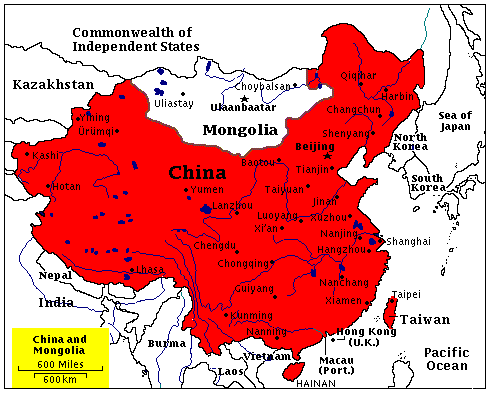 click here for several maps of China and region