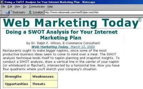 http://www.wilsonweb.com/wmt5/plan-swot.htm