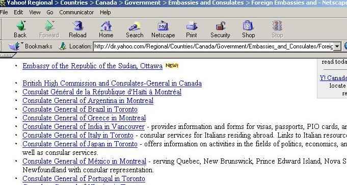 yahoo list of consulates and embassies
