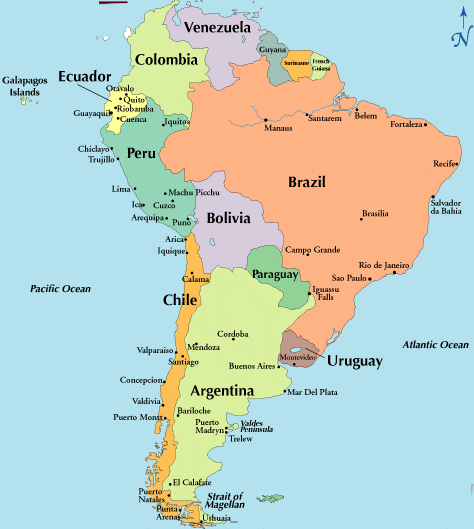map of central america. Map of South America